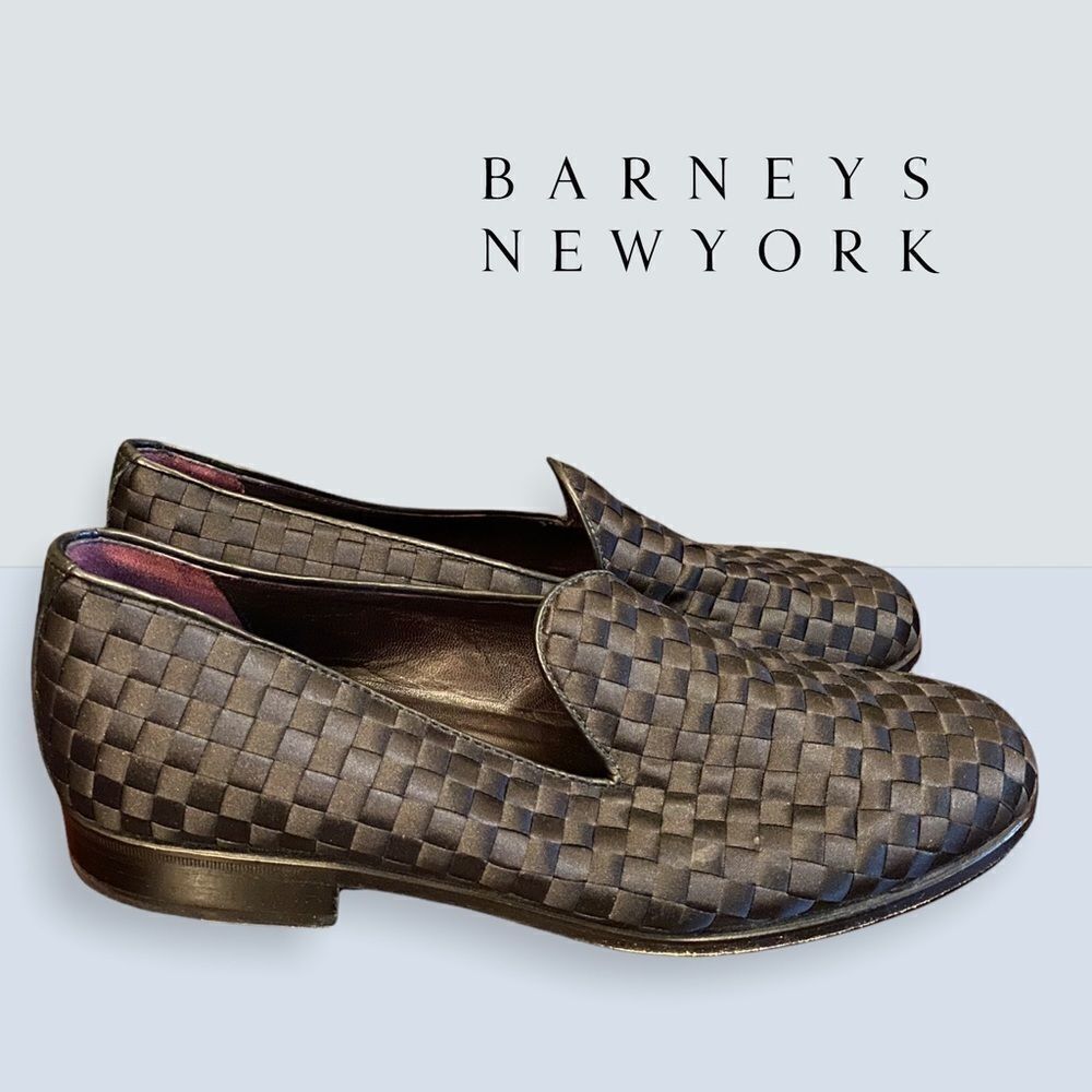 Barney's New York Italian Black Woven Loafers 8.5